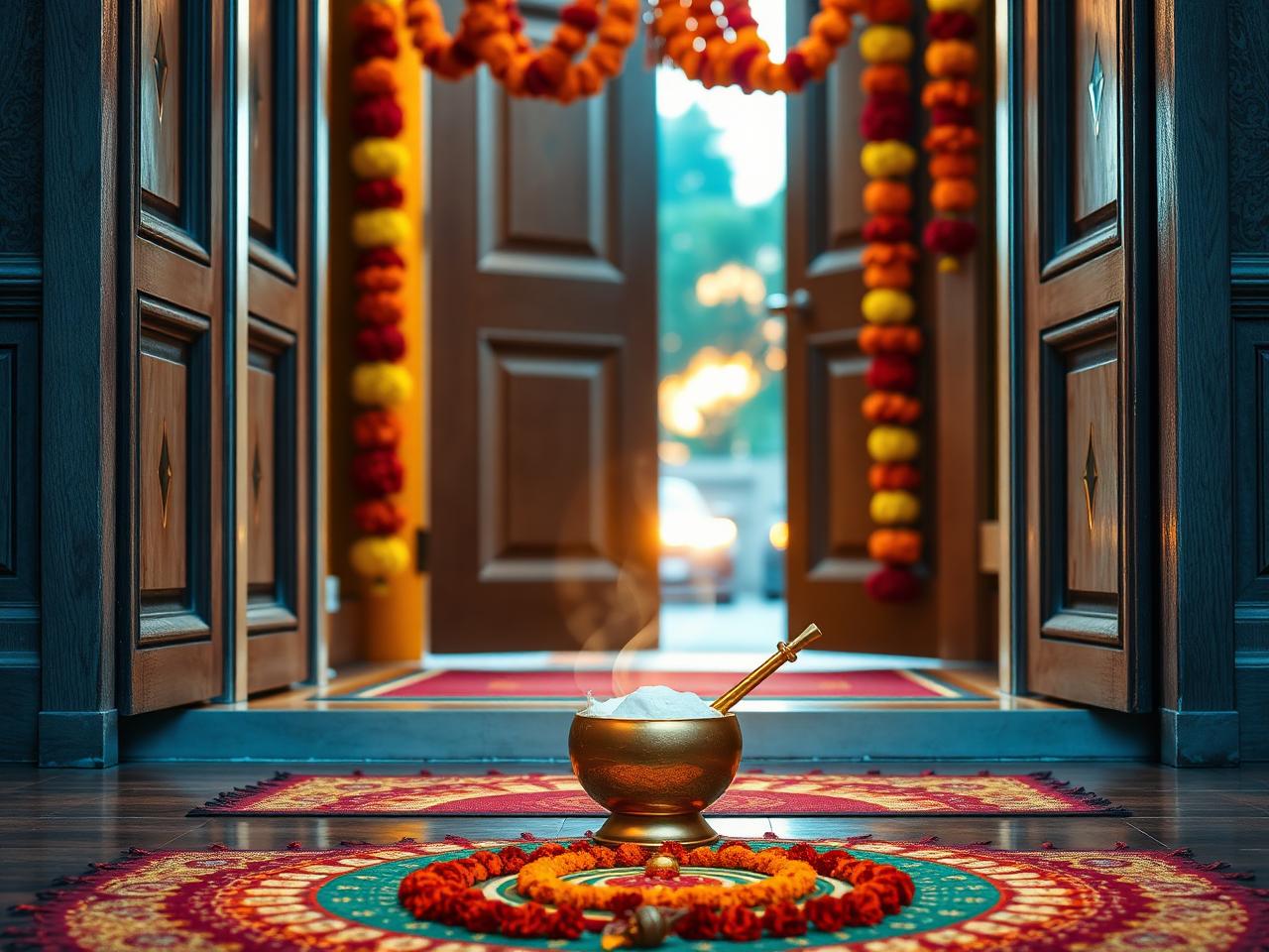 Griha Pravesh puja arrangement at a new home